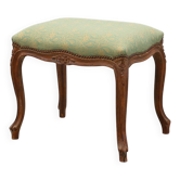 Louis XV stool with carved floral apron and original damask upholstery