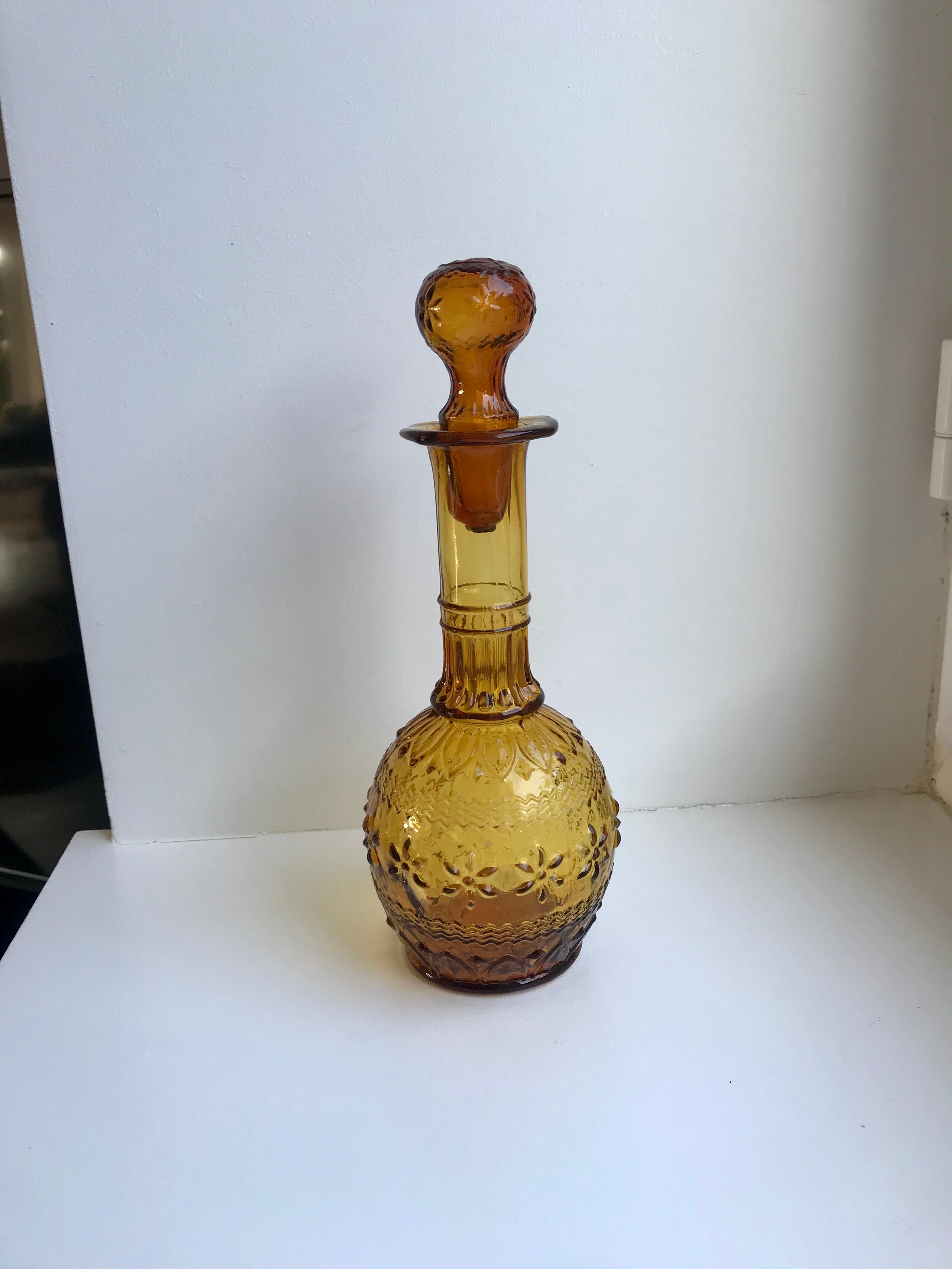 Amber carafe in molded and blown glass 50s