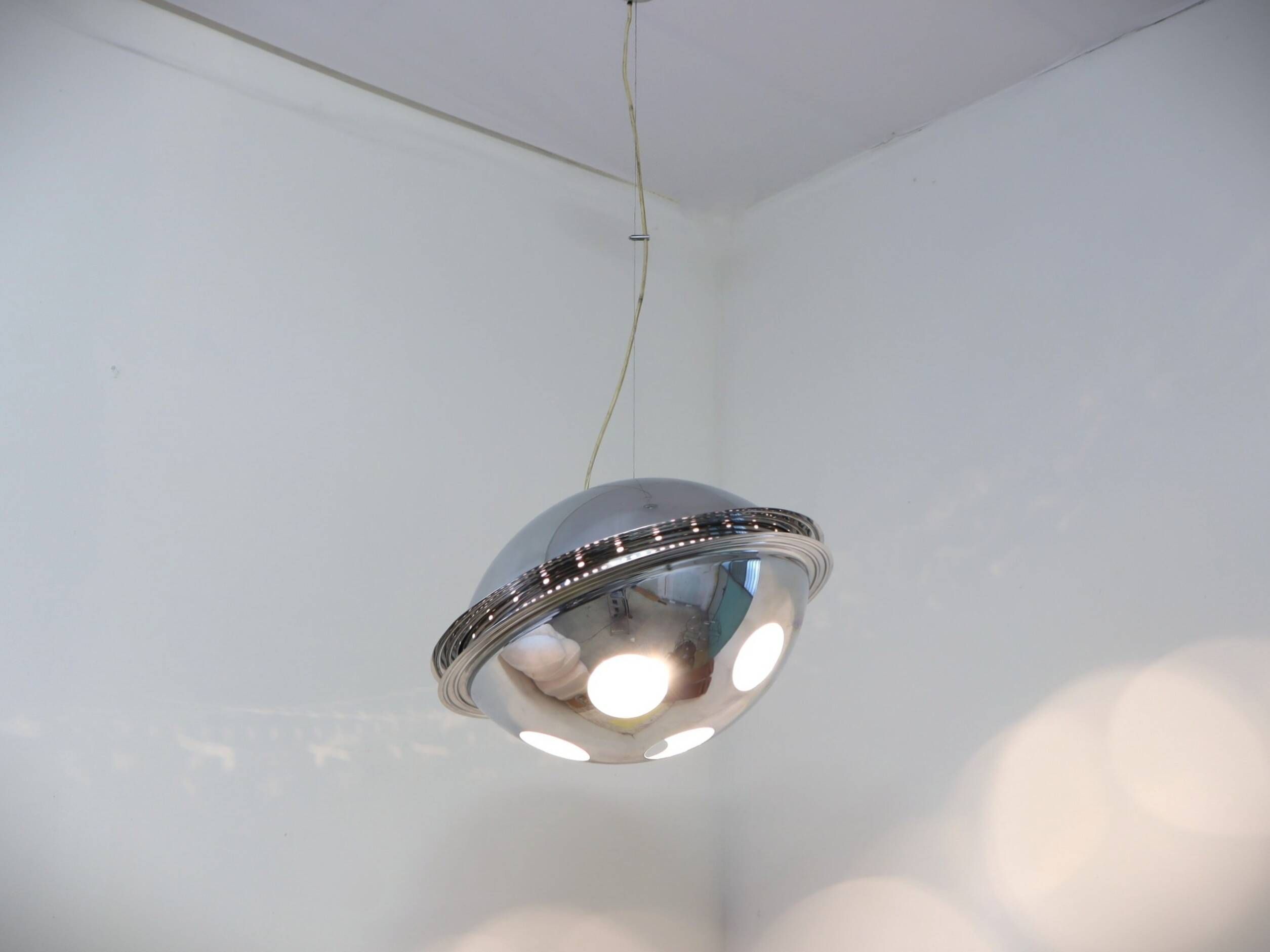 Vintage 'Vog' hanging steel lamp design by AZ Pavia, ITALY 1970s