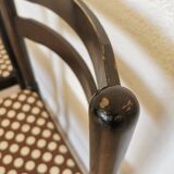 Set of 2 Vintage Wooden Dining Chairs: Brown & White Polka Dot Fabric 80s