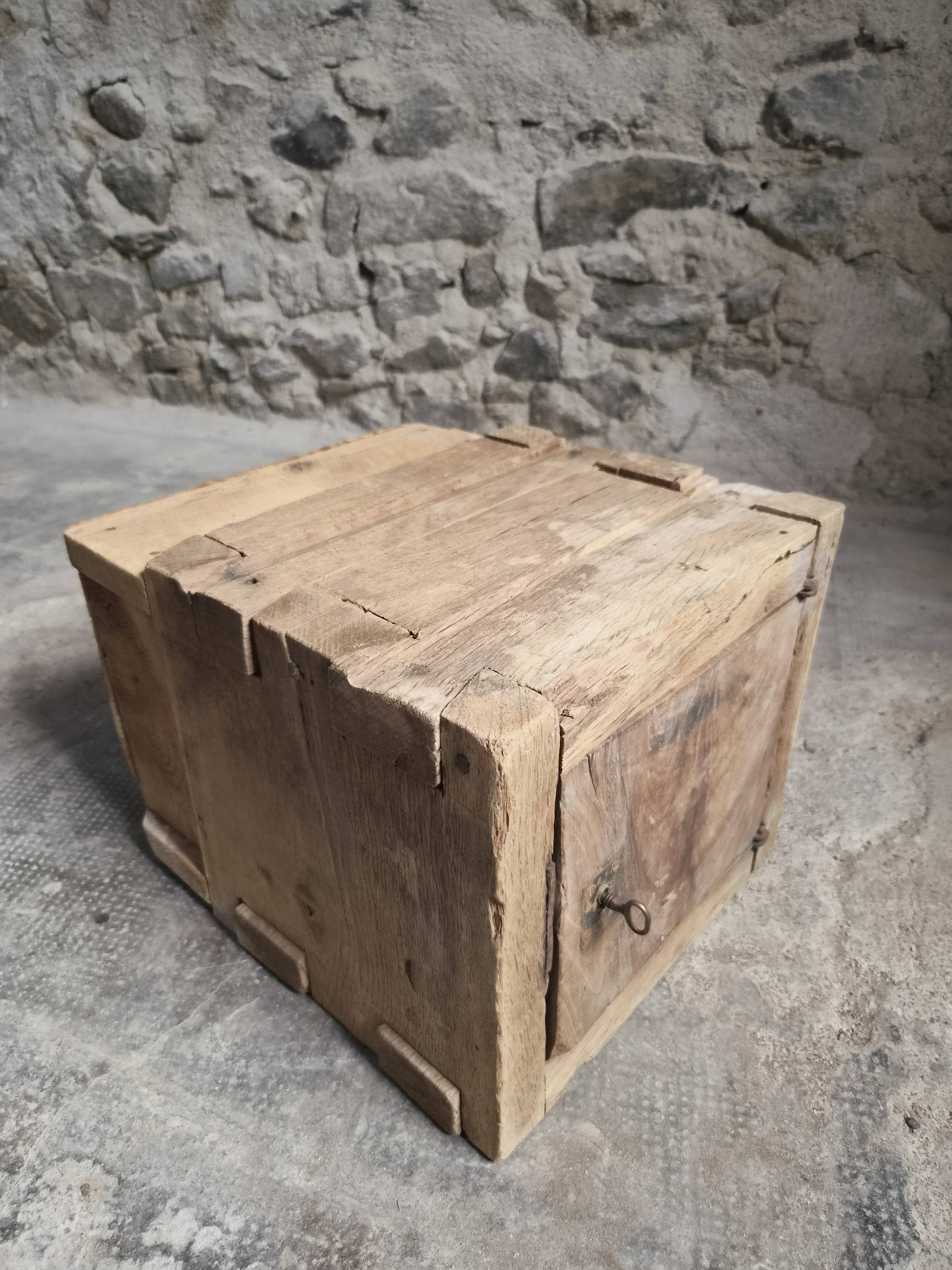 French antique oak safe, lockable rustic chest, circa 1750–1850.