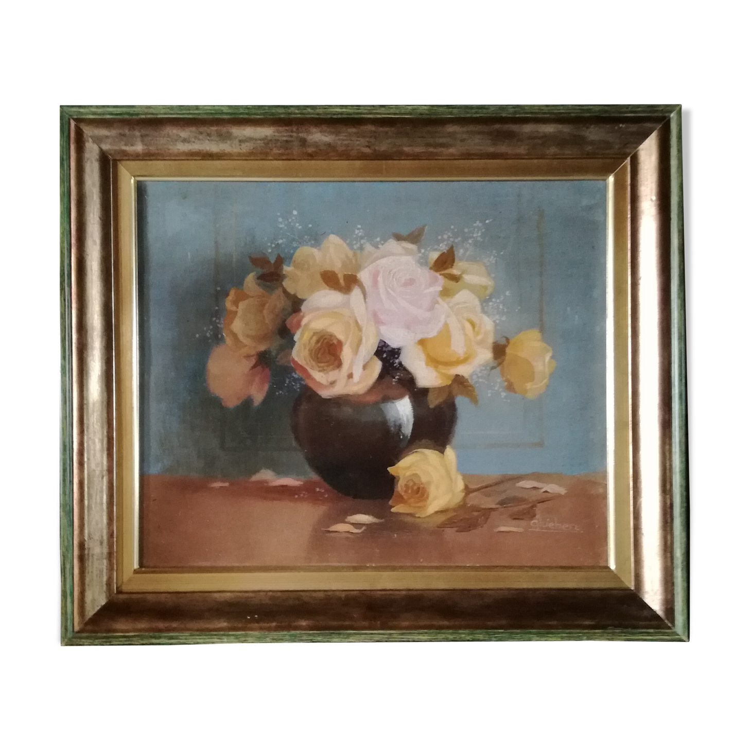 Oil on canvas "bouquets of roses" signed Charles Liebert
