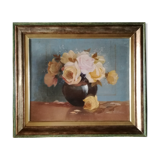 Oil on canvas "bouquets of roses" signed Charles Liebert