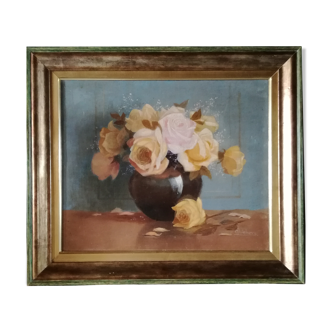 Huile sur toile " Bouquets de roses " signé Charles Liebert