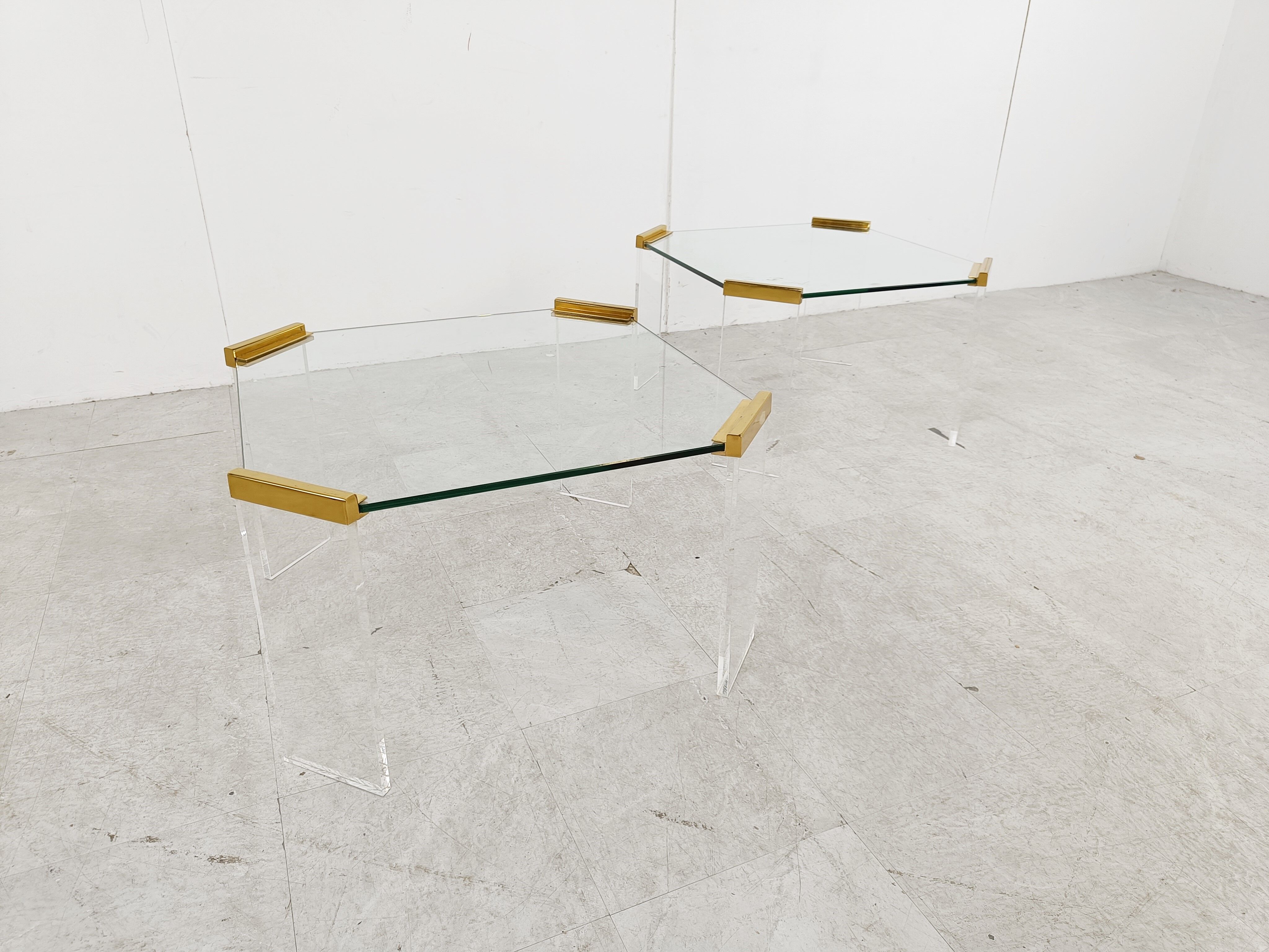 Lucite and brass coffee or side tables, 1970s