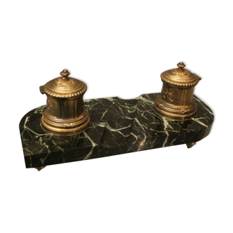 Double-reserve office inkwell on Louis XVI Sea Green Marble Terrace