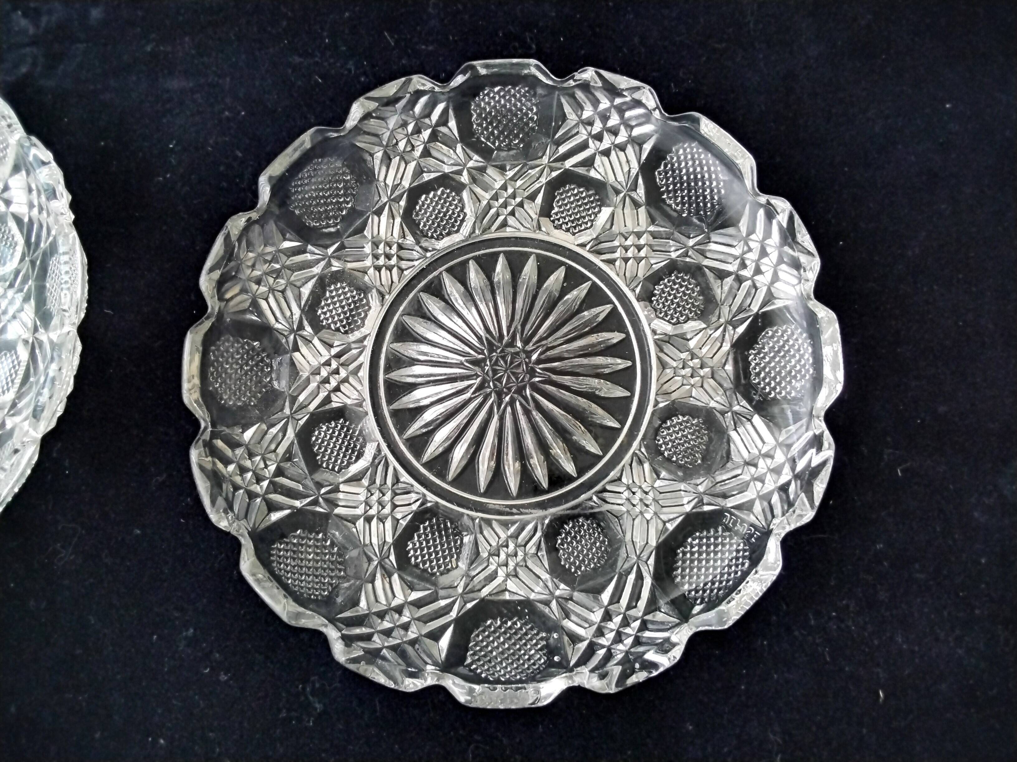 Pair of old coasters or carafes in molded pressed glass