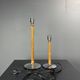 Set of 2 pencil reed rattan bamboo and chrome table lamps, 1980s