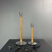 Set of 2 pencil reed rattan bamboo and chrome table lamps, 1980s