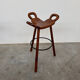 Vintage Sergio Rodrigues style bar stool, solid wood saddle stool, Brazilian modern
