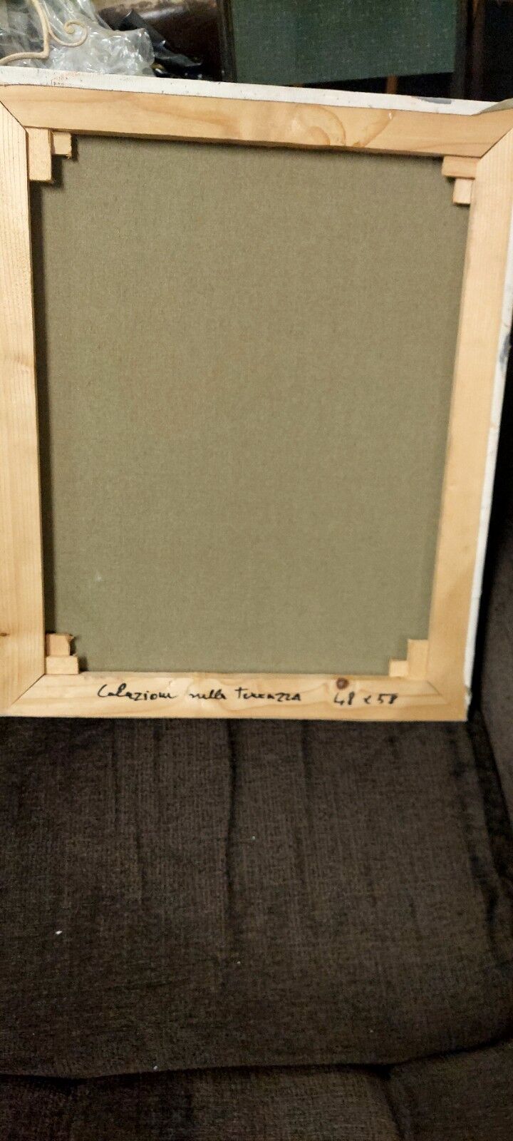 Oil painting on canvas "Breakfast on the Terrace" by Franco Prayer (1924) 58 x 48 cm