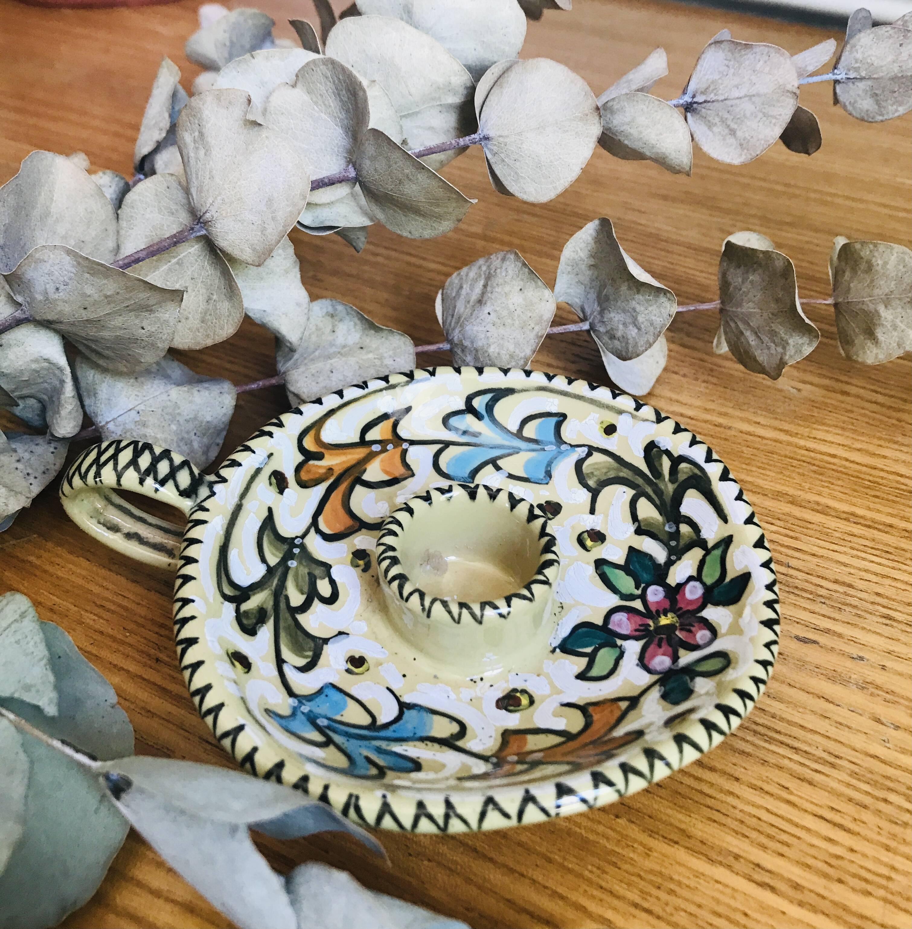 Ceramic handle candle holder Italy