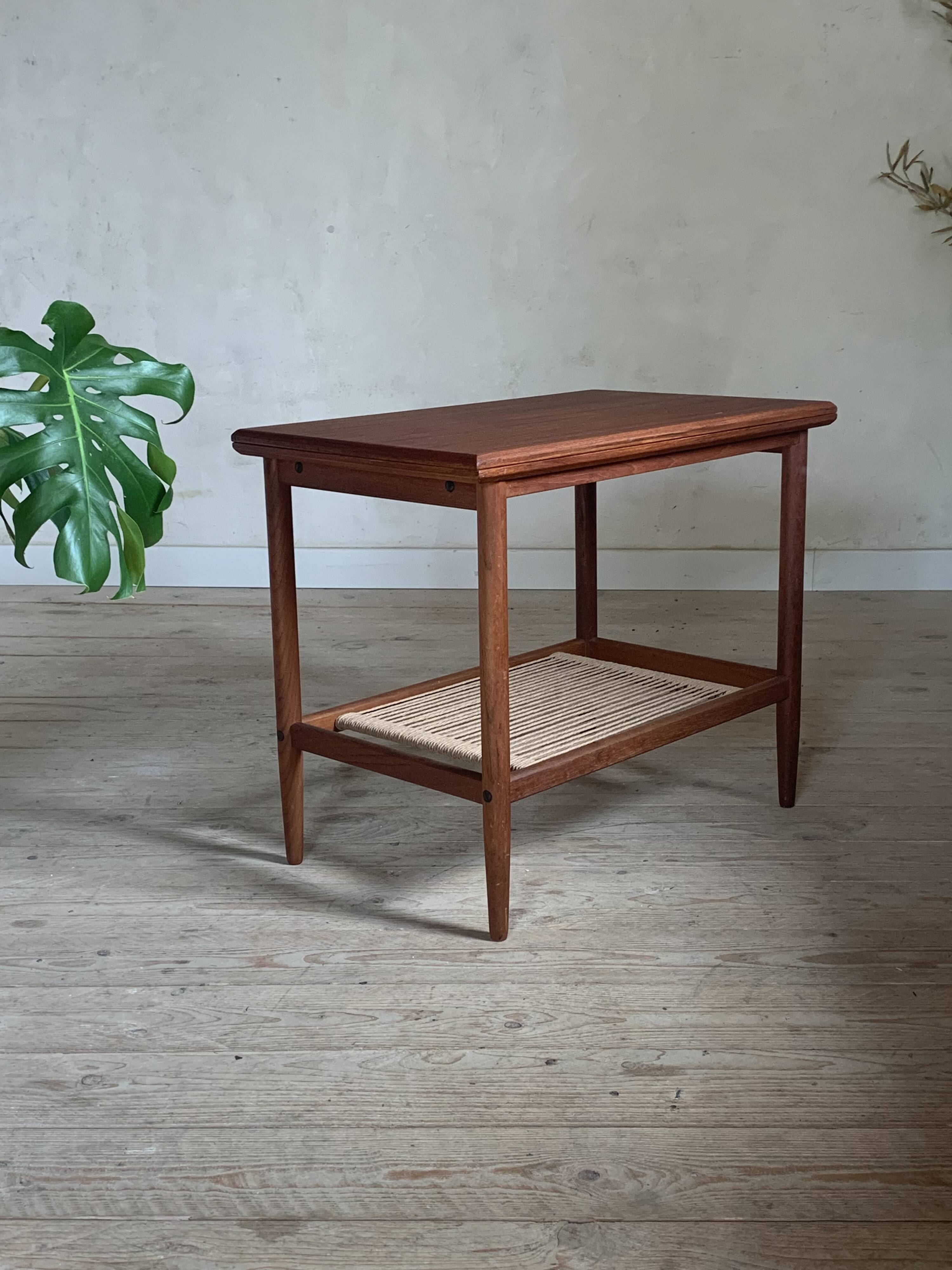 Vintage teak and rope magazine rack coffee table