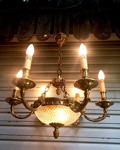 Exceptional bronze chandelier with 6 lights in Louis XIII style, in working condition - 7.5 kg