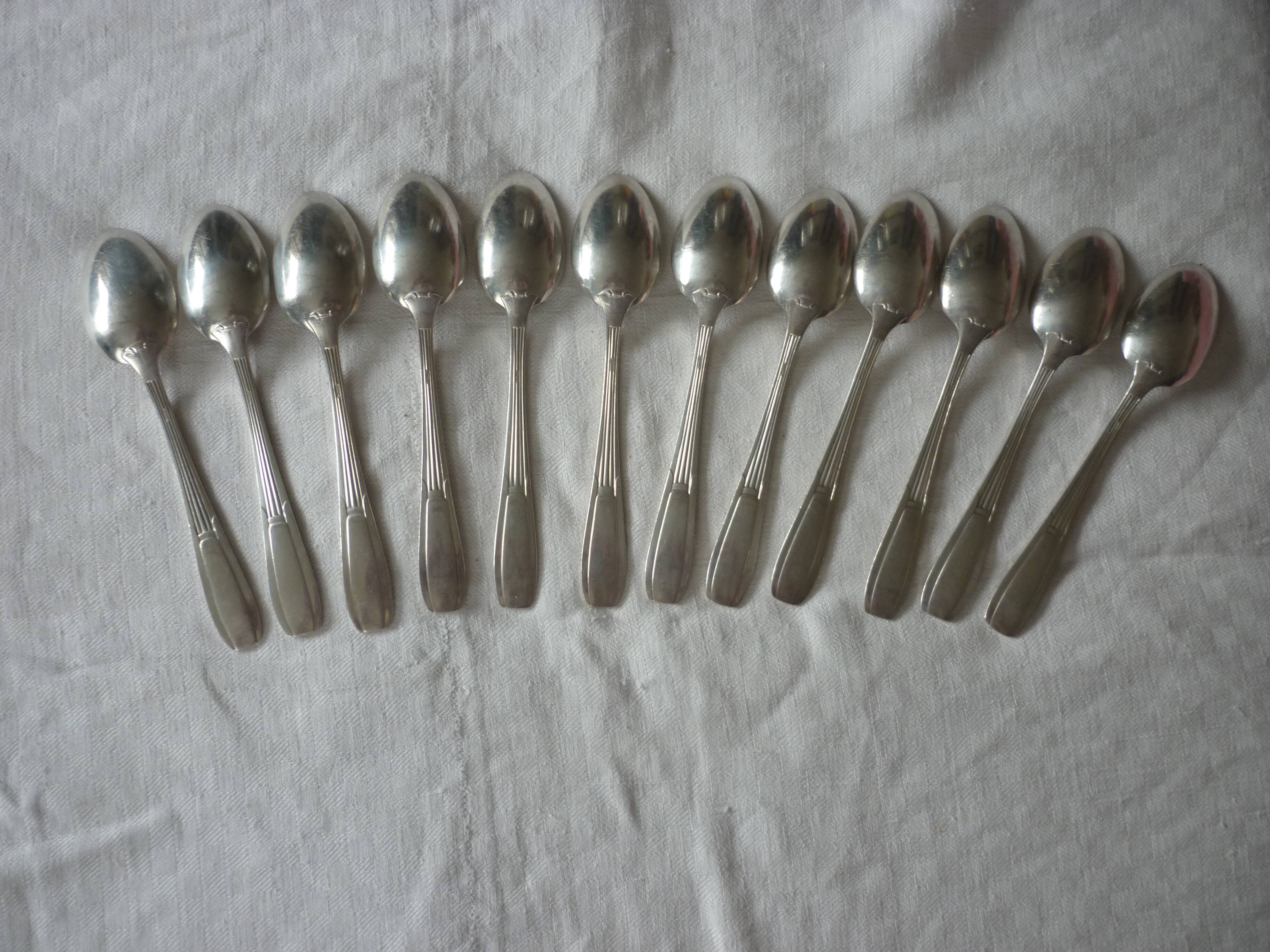 12 small silver metal spoons orfevre sfam