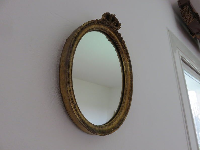 Louis XV-style gold oval mirror 50s - 29x20cm
