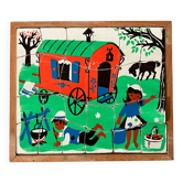 Wooden frame puzzle from the 1940s/50s depicting a caravan campsite.