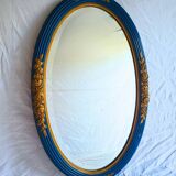 Antique oval mirror, royal blue and gold – rose design – 80 x 52 cm