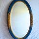 Antique oval mirror, royal blue and gold – rose design – 80 x 52 cm