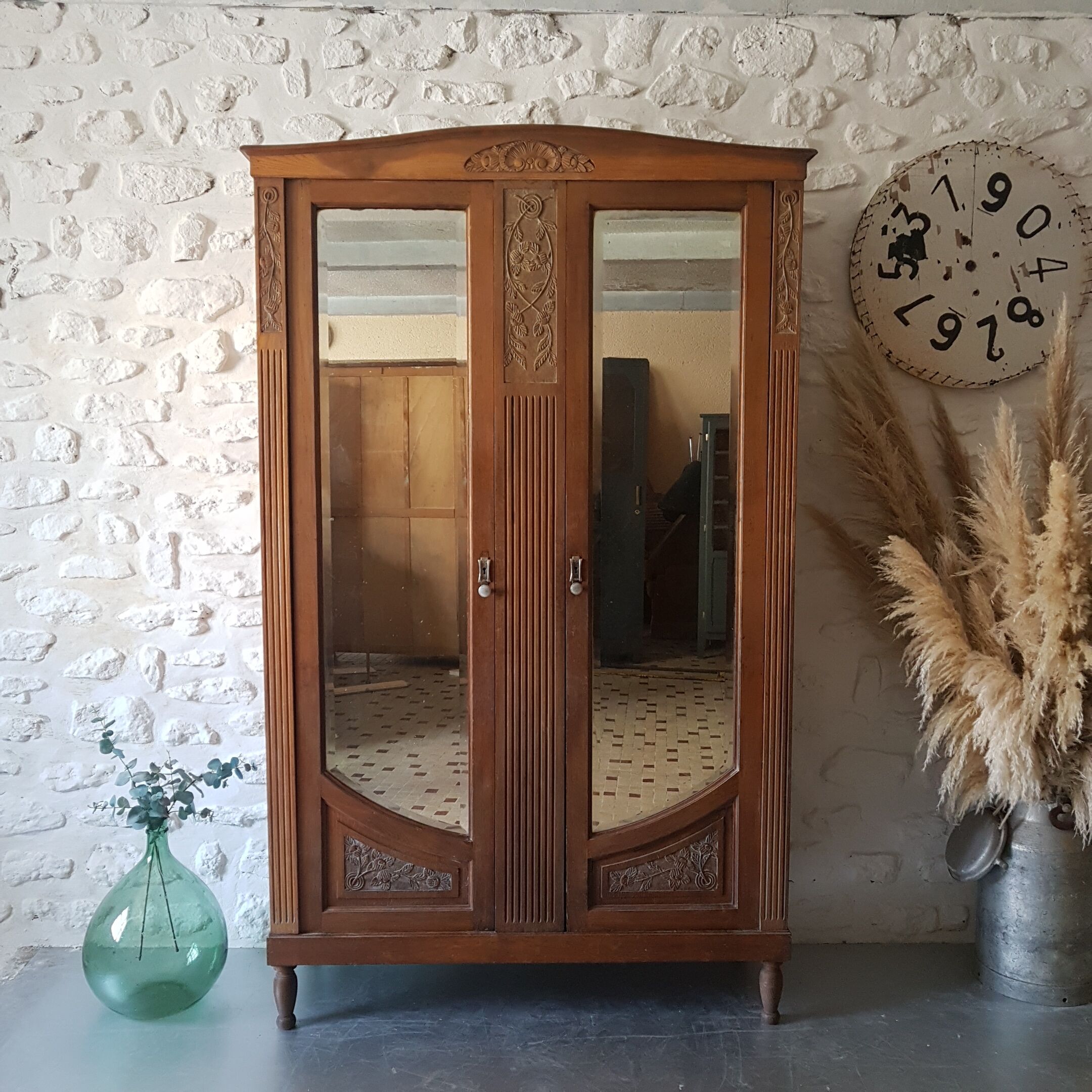 Large wardrobe with glass Deco / mirror