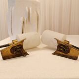 Pair of brass and opaline wall lights