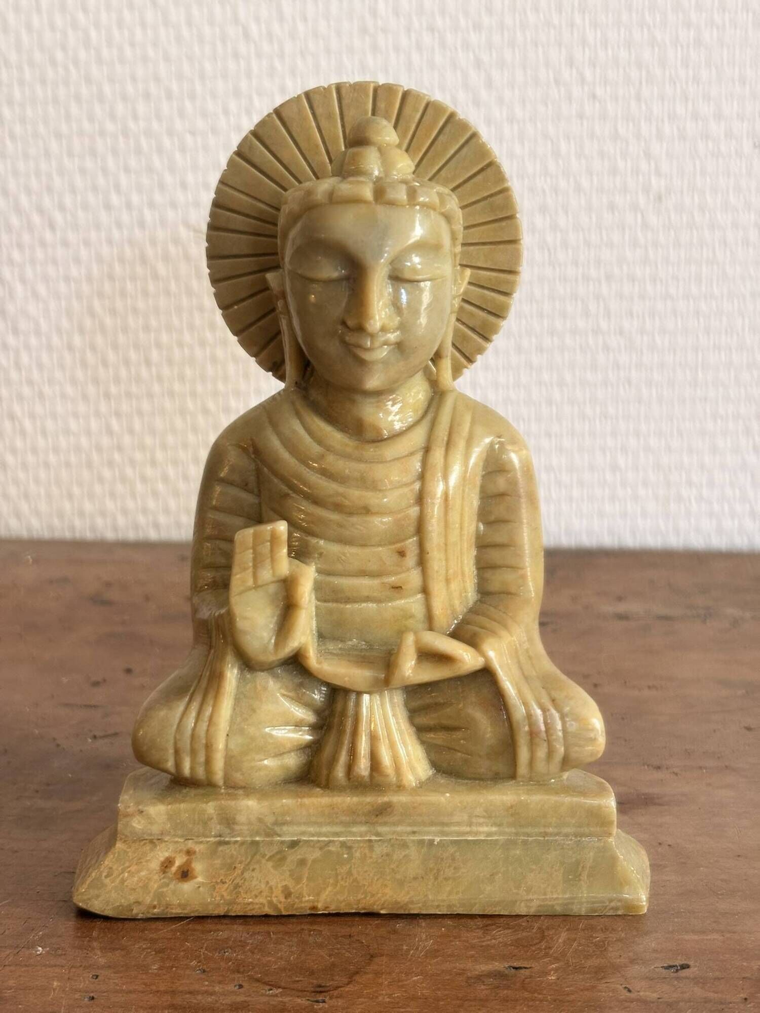 Buddha Sculpture Steatite Stone Lard India Asia Padmasana Abhaya Mudra
