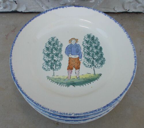 6 flat plates faience St Clément rural décor character