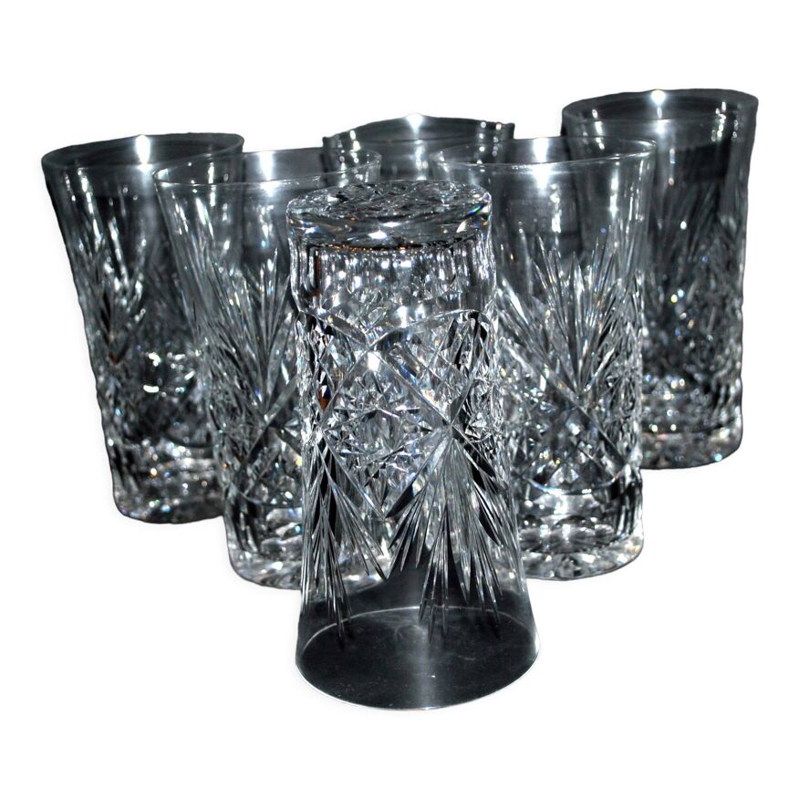 Série de 6 verres à jus en cristal taillé Diamant Lemberg, Cristallerie  Lorraine | Selency