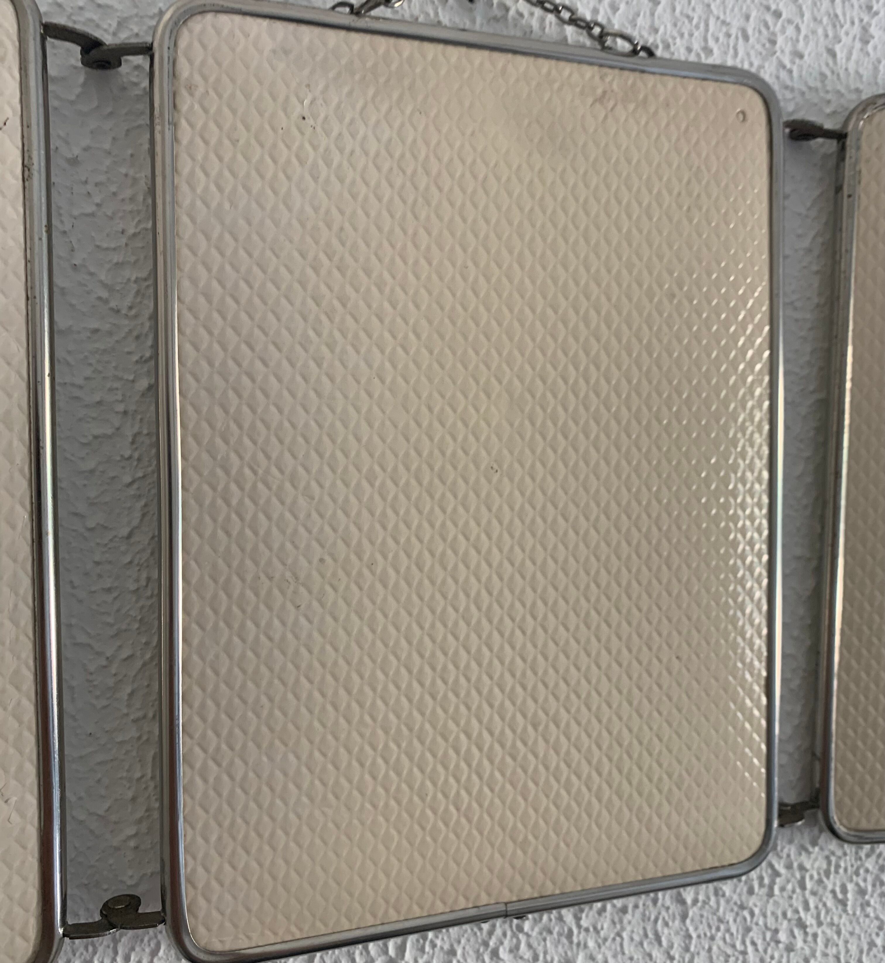 Vintage mirror 1960 triptych ivory barber - 24 x 59 cm