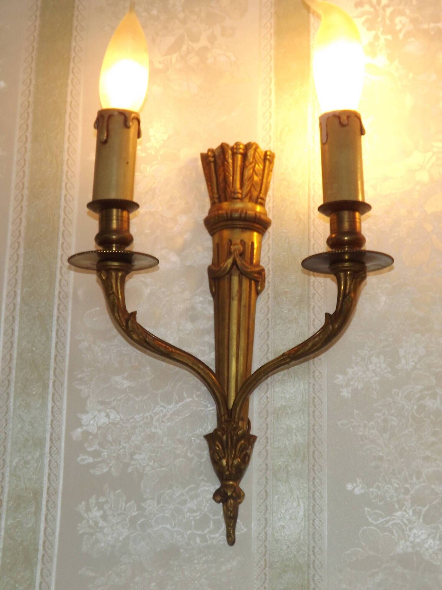 Elegant Pair French Antique Bronze Empire Arrow Style Double Wall Lights 4841