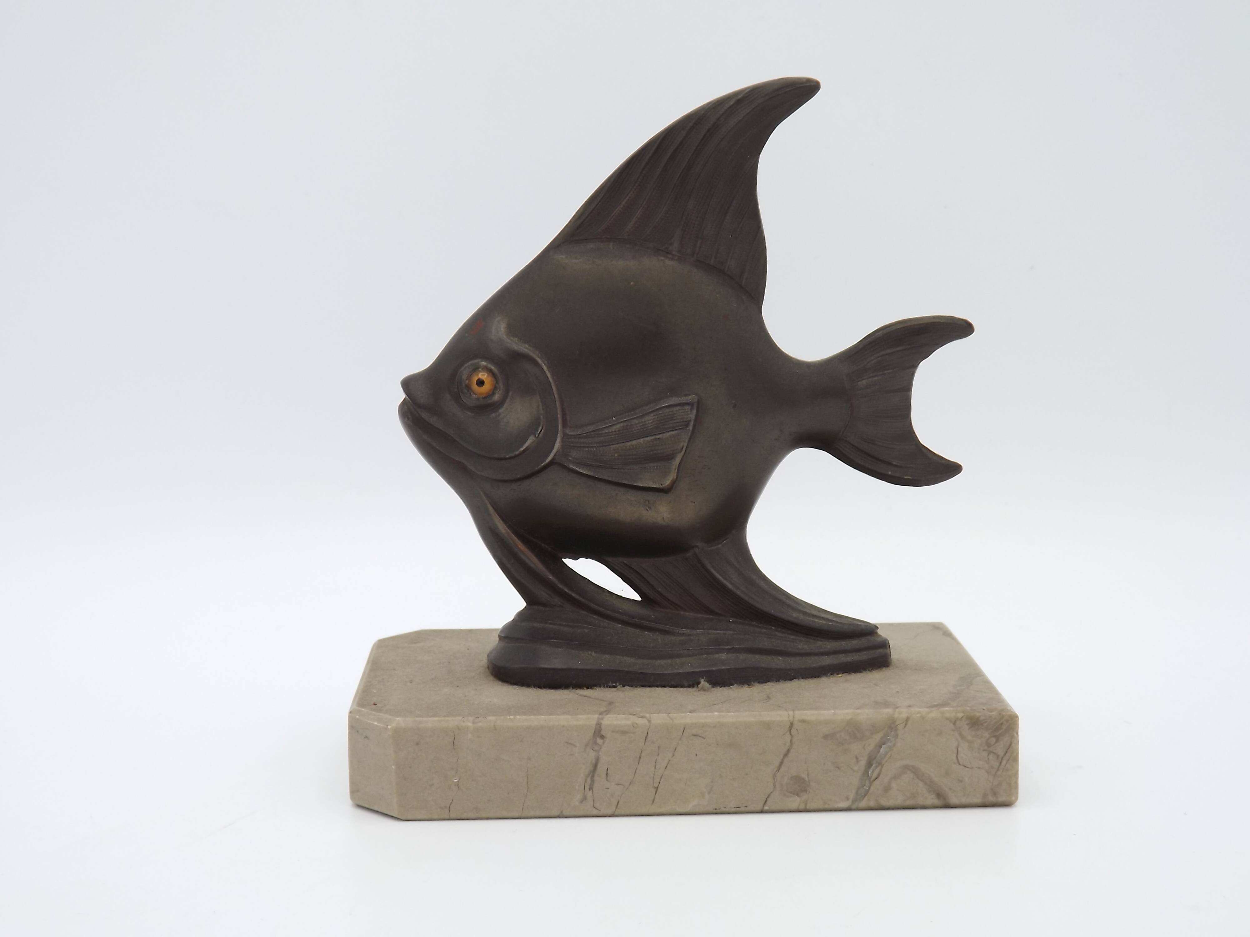 Vintage French Art Deco Fish Book Ends - Marble and Spelter Bookends