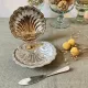 Metal shell butter dish with glass bowl and knife