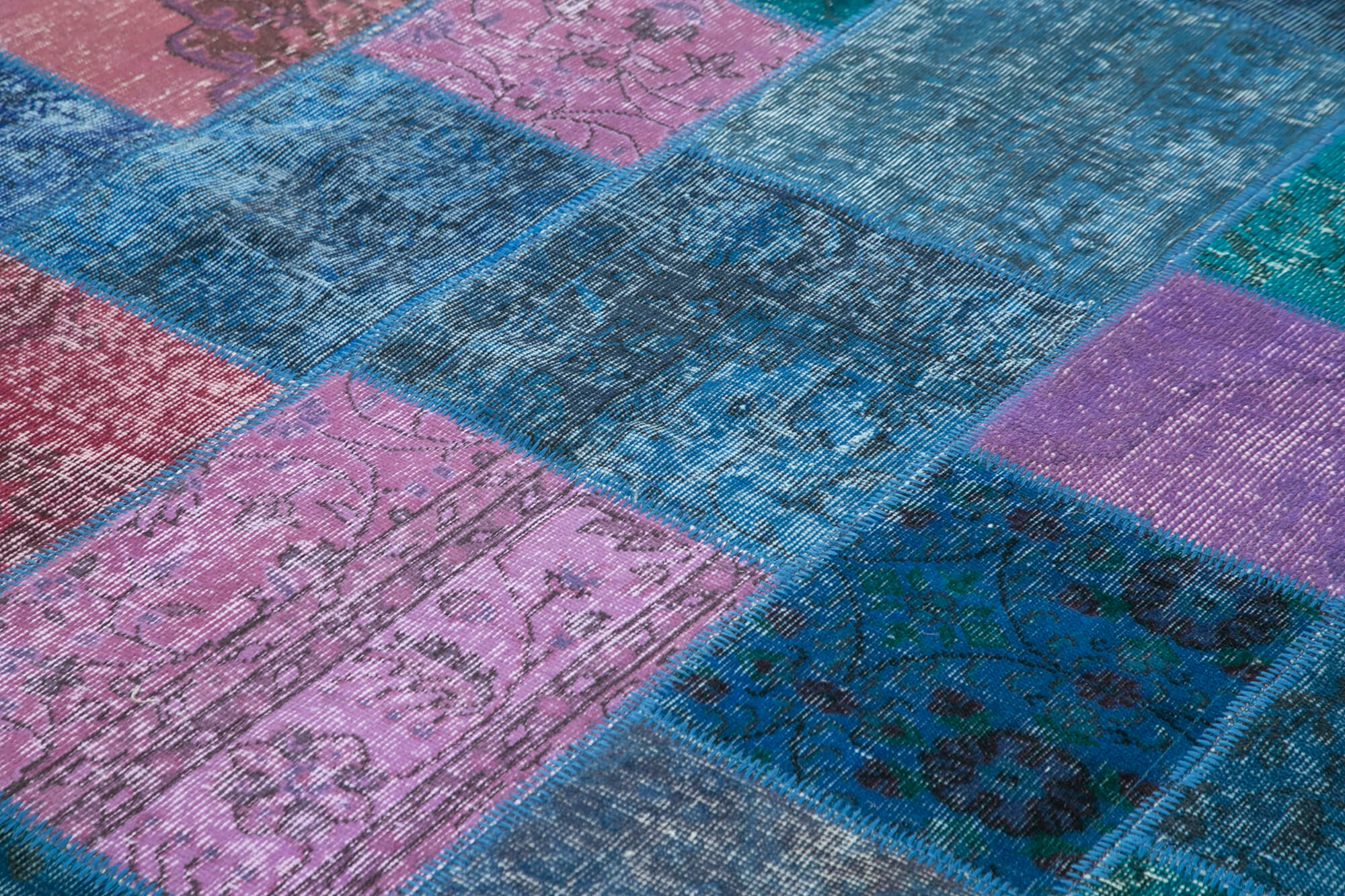Hand-knotted anatolian 202 cm x 300 cm blue patchwork rug