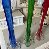 Trio of green blue red soliflores