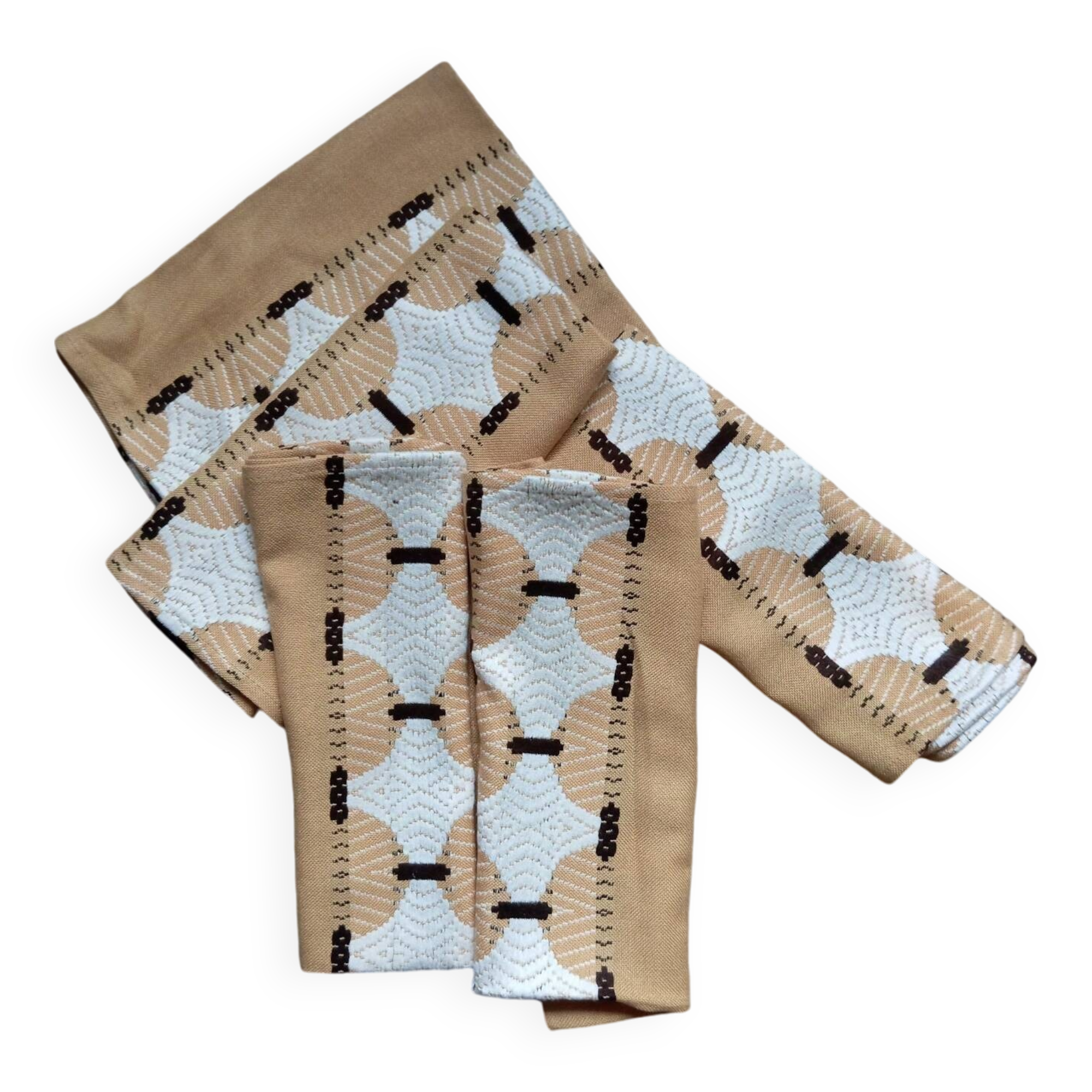 5 napkins 49x49 cm beige with geometric pattern, vintage
