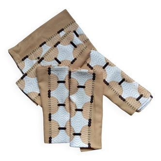 5 serviettes de table 49x49 cm beige à motif géométrique, vintage
