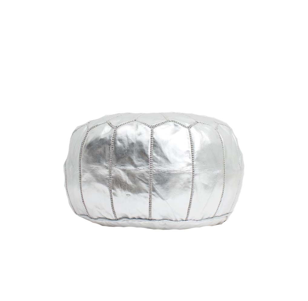 Pouf cuir argent 35 cm x  55 cm