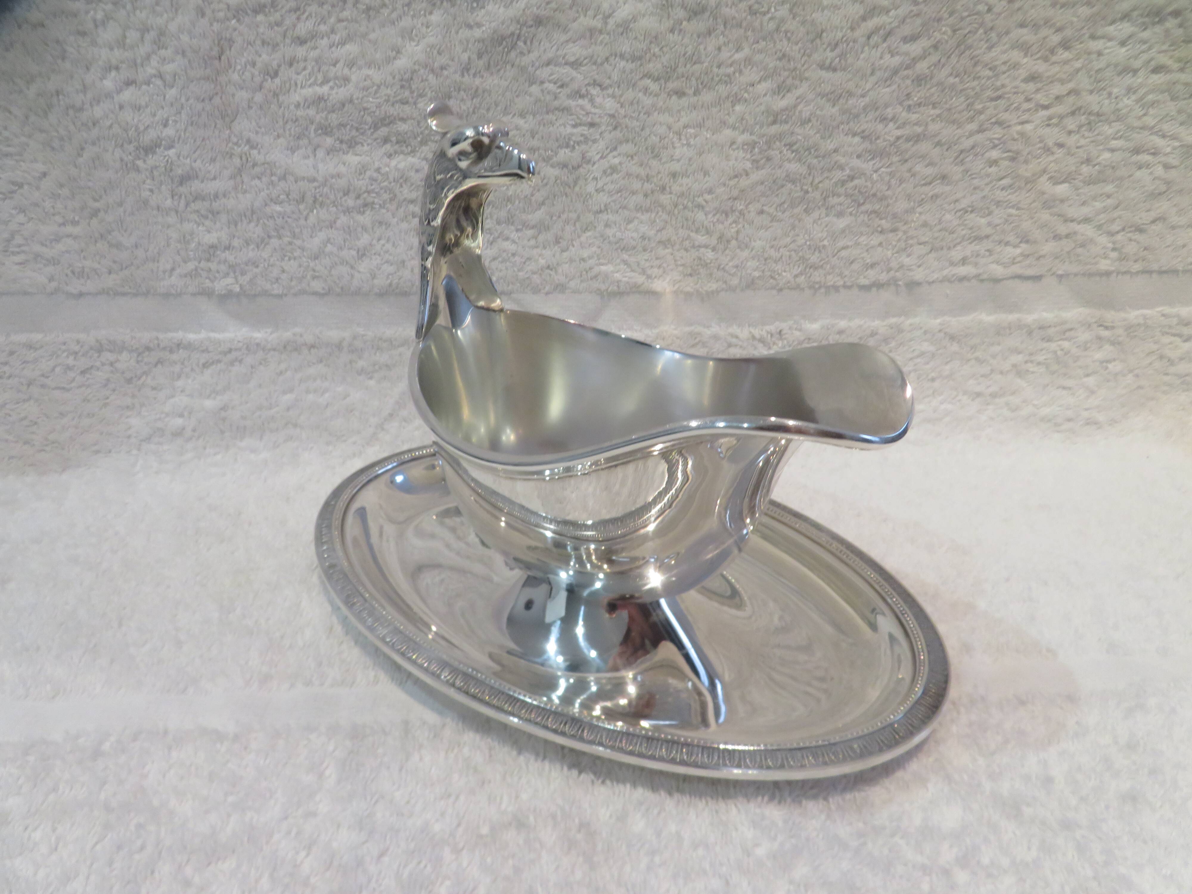 Superb silver-plated sauce boat by Christofle Malmaison, Aigle Empire
