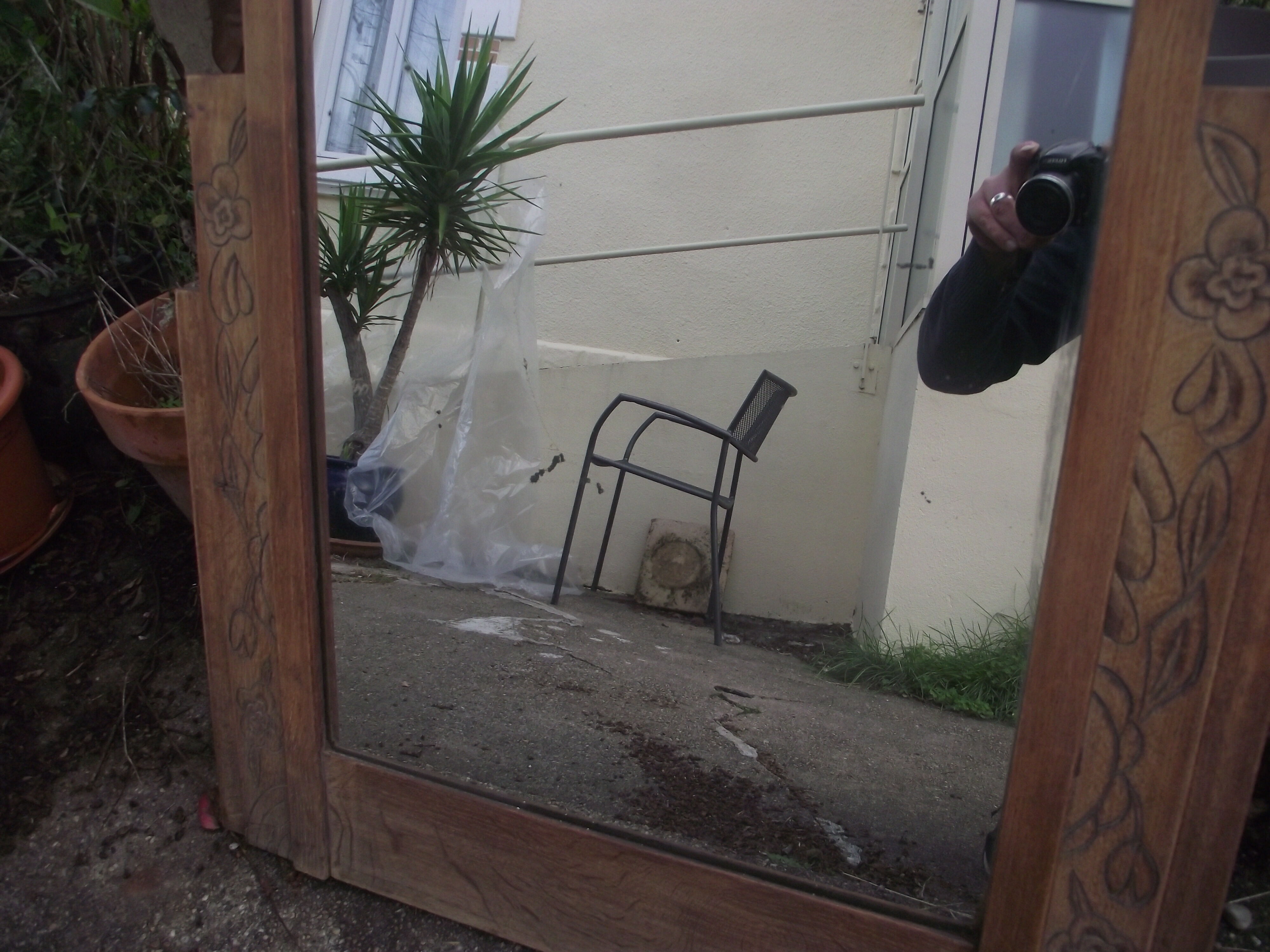 Mirror bevelled art deco raw oak 68x90cm