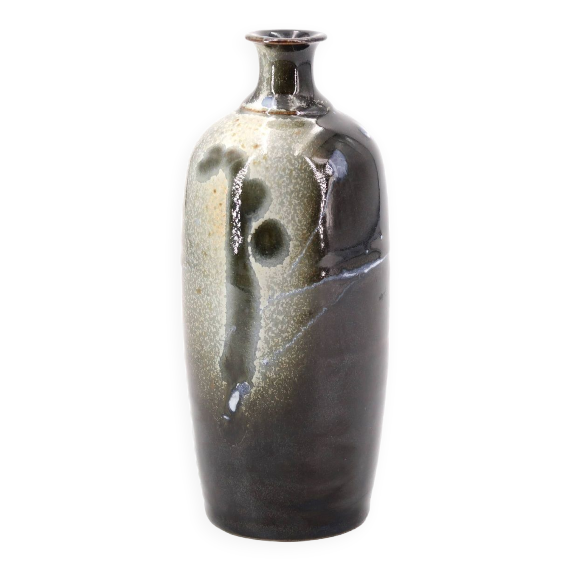 Black bottle vase signed in ceramic, abstract decoration