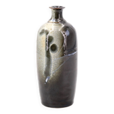 Black bottle vase signed in ceramic, abstract decoration