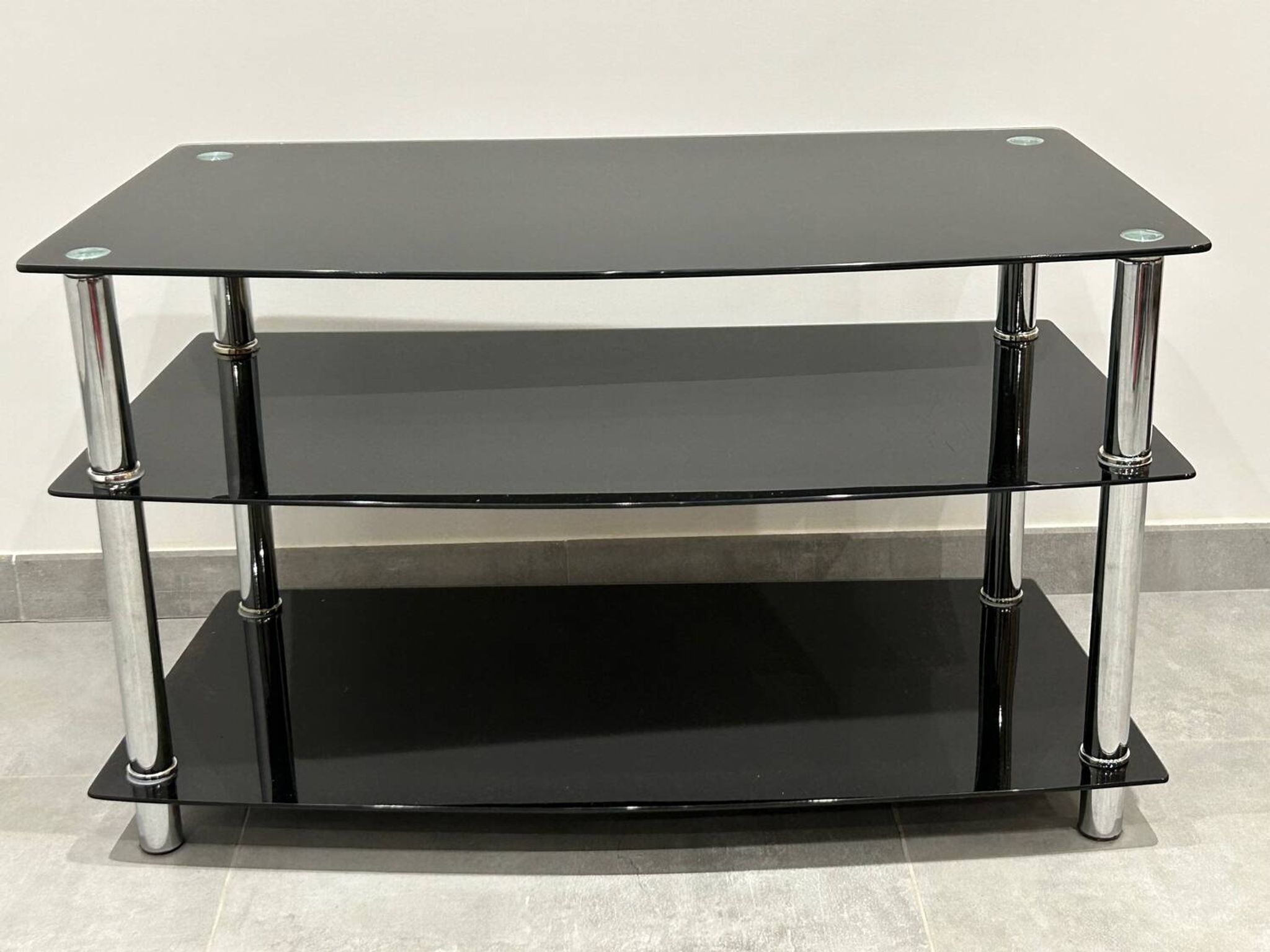 Modern chest of drawers with stainless steel and smoked glass