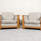 Set of 2 bamboo and rattan fauteuils with graphic fabric