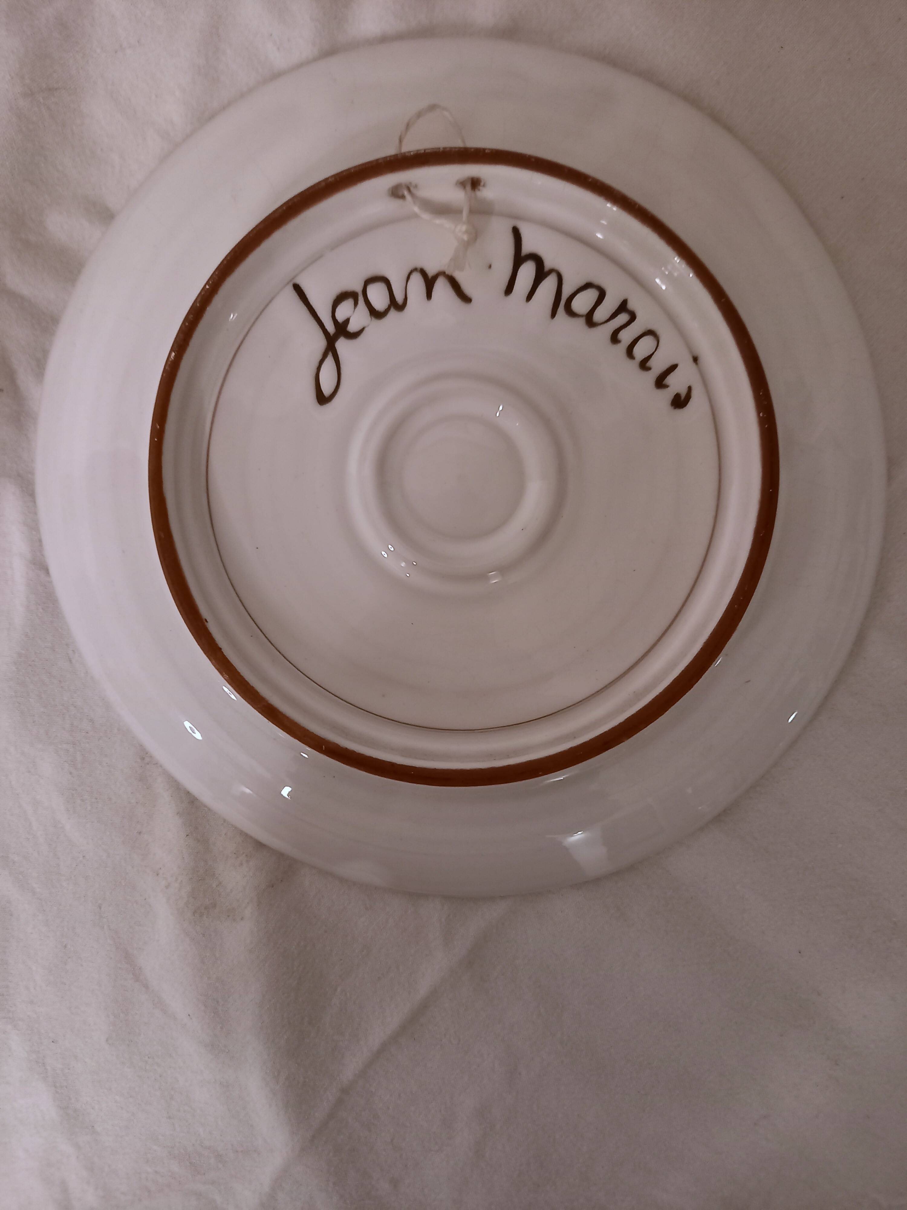 Vallauris ceramic plate, drawing by Jean Marais, 1970s