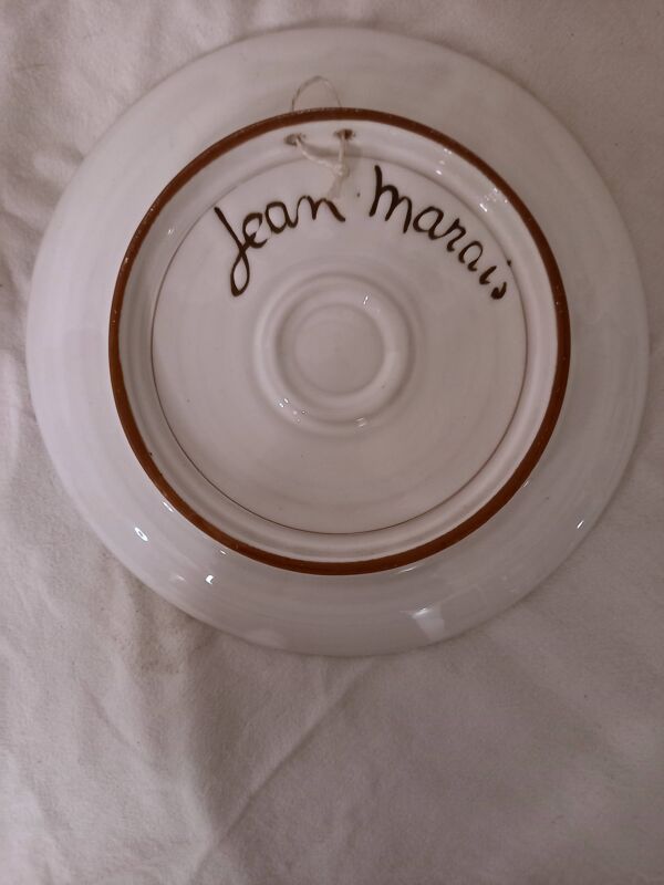 Assiette en céramique de Vallauris, dessin de Jean Marais, années 1970