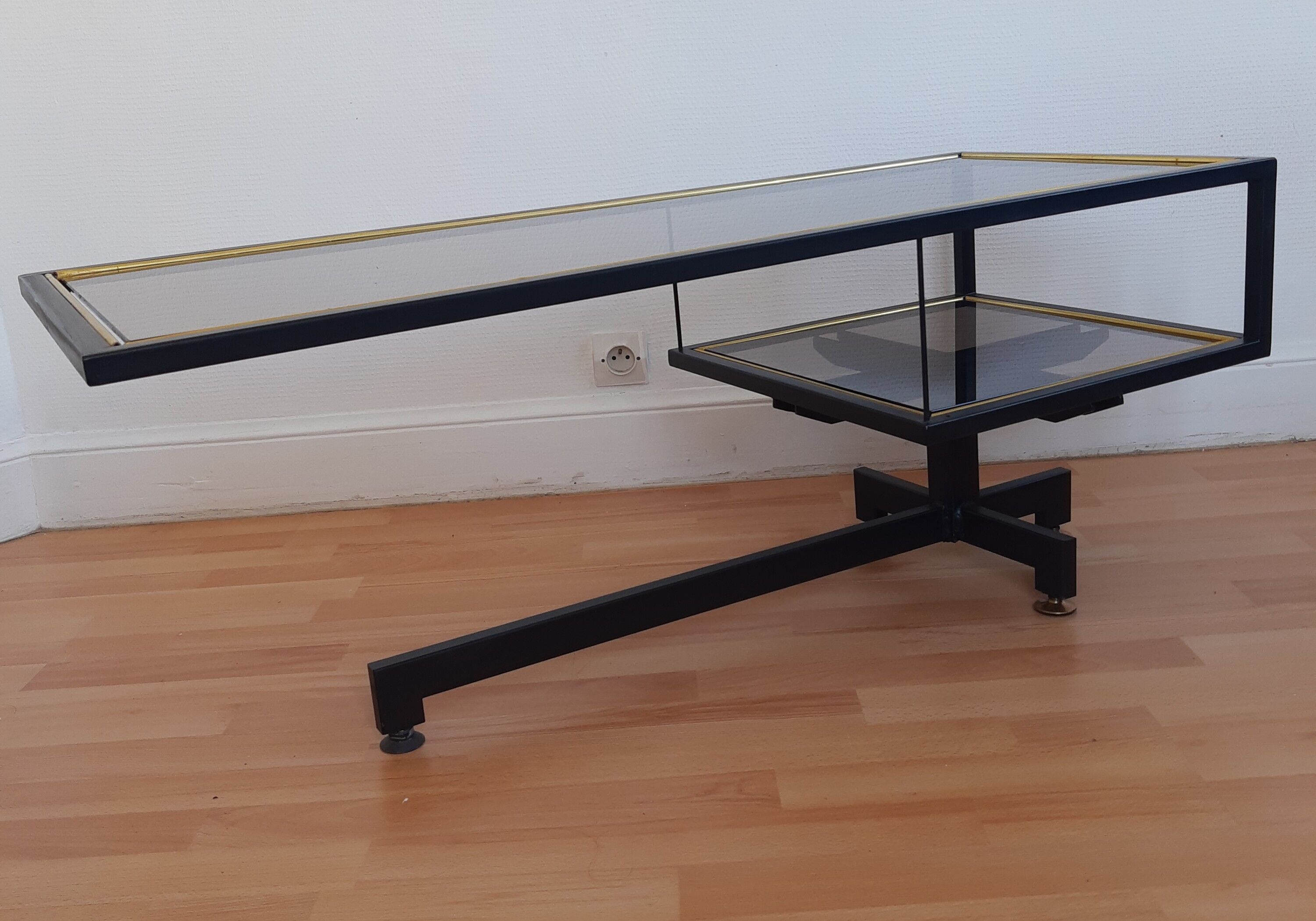 Vintage industrial coffee table metal and glass