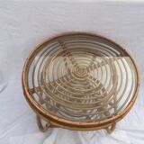Round coffee table, double rattan trays
