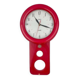 Horloge murale rouge en forme de pendule par Lowell Italy, années 1980