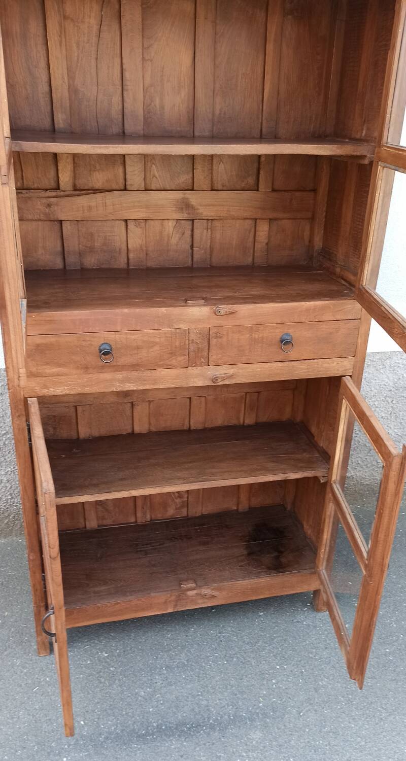 Antique teak cabinet with two drawers and four doors