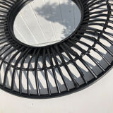 Round black rattan mirror